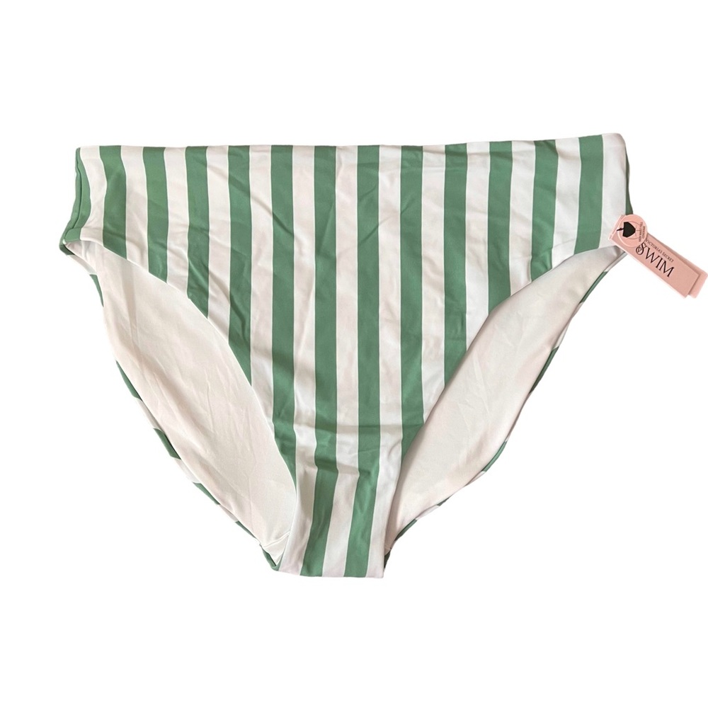 Victorias Secret Swim Green and White Striped Full Coverage Swim Bottoms